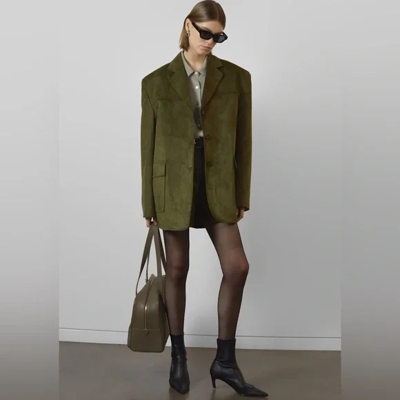 The Frankie Shop Merida Faux Suede Blazer - Khaki